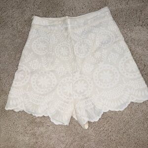 Zara White Embroidered Lace High-Waist Shorts